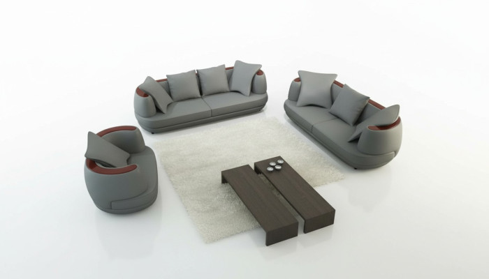 Sofagarnitur Royal Luxus Designer Couch Polster 3+2+1 Leder Sofa Sitz Royal Grau