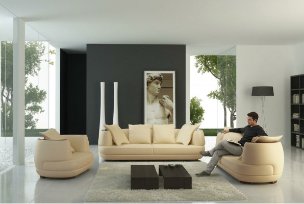 Sofagarnitur Royal Luxus Designer Couch Polster 3+2+1 Leder Sofa Sitz BeigeA