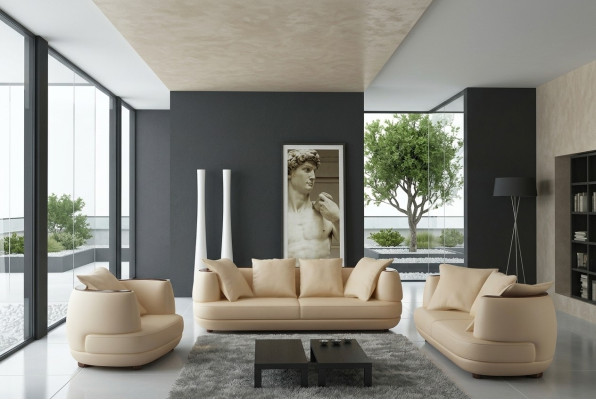Sofagarnitur Royal Luxus Designer Couch Polster 3+2+1 Leder Sofa Sitz BeigeA