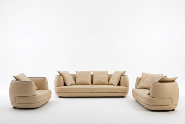 Sofagarnitur Royal Luxus Designer Couch Polster 3+2+1 Leder Sofa Sitz BeigeA