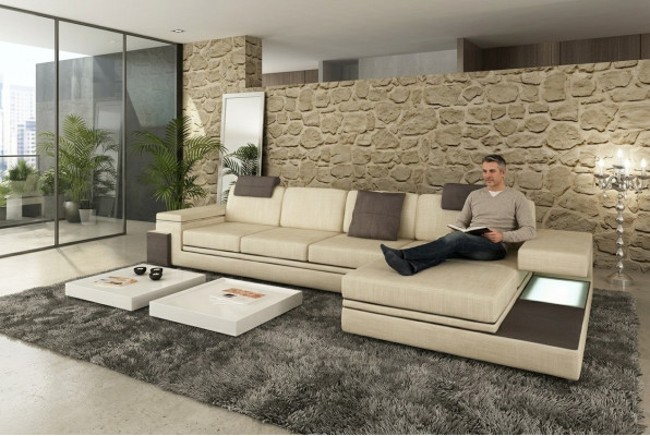 Design Ledersofa Sofa Couch Polster Wohnlandschaft Garnitur Eck Textil