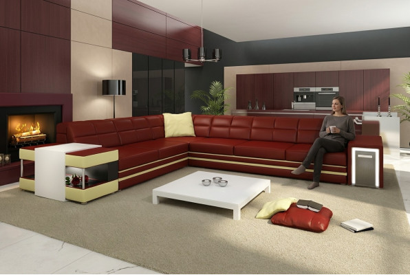Designersofa Ecksofa Couch Ledersofa Polster Sitz Eck Garnitur +Licht Neu PH3026