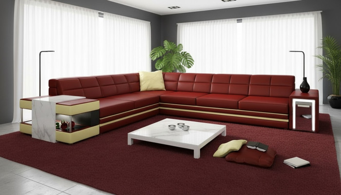 Designersofa Ecksofa Couch Ledersofa Polster Sitz Eck Garnitur +Licht Neu PH3026