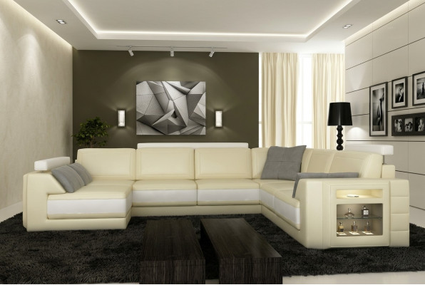 Designerská rohová sedačka, pohovka, kožená sedačka, polstrovaná sedačka, polštář, sedadlo, rohová sestava + světlo PHM3027.