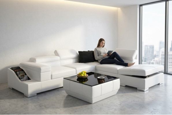 Kožená pohovka Sofa Pohovka Moderní obývací lůžková souprava Rohová sedací souprava Designová souprava