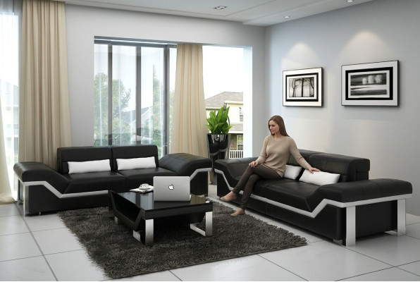 Ledersofa Sofa Couch Wohnlandschaft 3+3 Garnitur Design Modern Sofas Neu