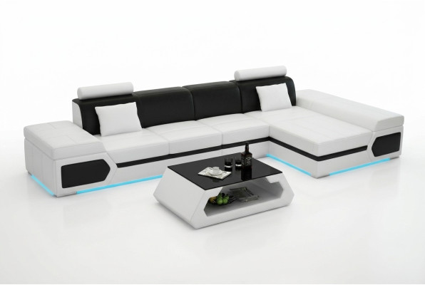 Ledersofa Modern Sofa Couch Wohnlandschaft Ecksofa Garnitur Dekor Design