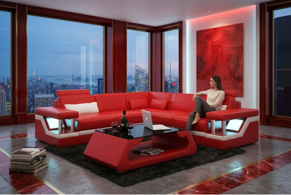 Ledersofa Couch Wohnlandschaft Eck Modern Dekor Ecksofa Design Garnitur