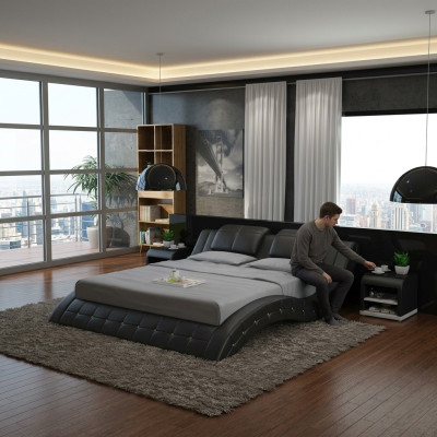 Luxusní designová kožená postel s polštářem Dvojlůžko manželské postele 140/160/180 LB8824B