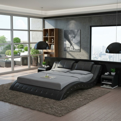 Luxusní designová kožená postel s polštářem Dvojlůžko manželské postele 140/160/180 LB8824B