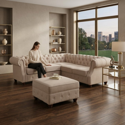 Chesterfield Couch Polster Sofas Klassischer Textil Schaffhau Dekor Ecksofa
