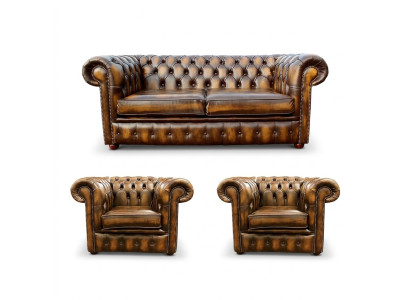 Kožená sedací souprava Chesterfield 2+1+1 Látková pohovka čalouněná souprava.
