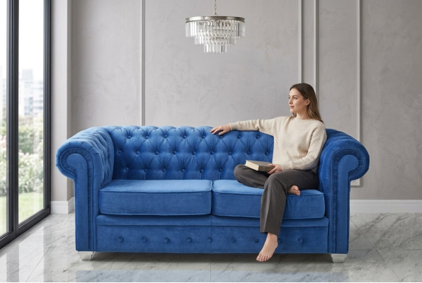 Chesterfield Design Luxus Polster Sofa Couch Sitz Garnitur Leder Textil Neu #H3
