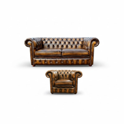Chesterfield Dekor Sofa Couch Polster Leder Textil Sofagarnitur 2+1 Polster
