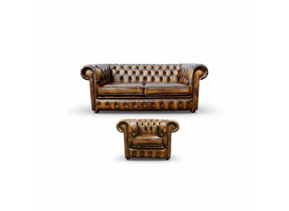 Chesterfield Dekor Sofa Couch Polster Leder Textil Sofagarnitur 2+1 Polster
