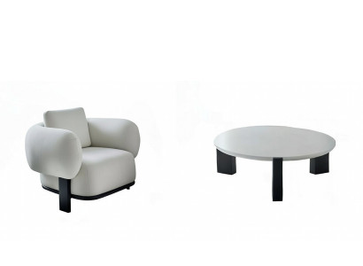 Wohnzimmer-Set Sessel Couchtisch Weiß Farbe Moderner Stil Holzfüße Neu