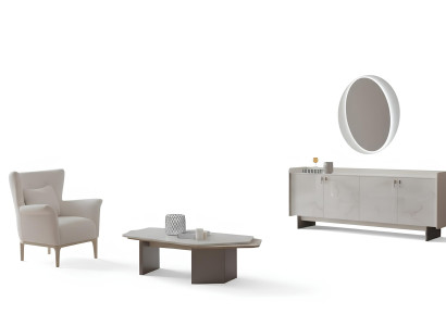 Wohnzimmer-Set Sessel Couchtisch Unterer Block Weiß Farbe Moderner Stil