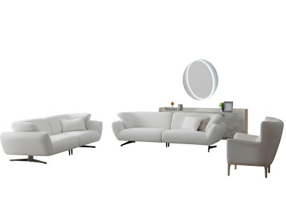 Wohnzimmer-Set 3-Sitzer-Sofa Weiße Sessel Unterer Block Moderner Stil