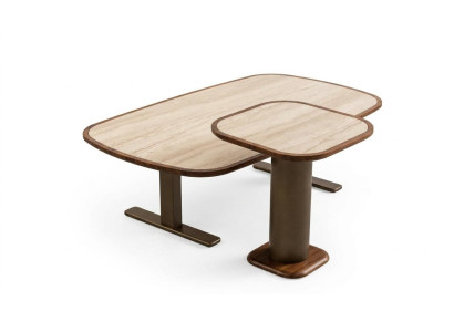 Wohnzimmer-Set Moderner Stil Braun Holzgestell Großer Couchtisch