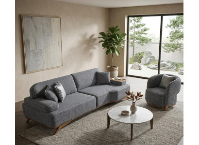 4 Sitzer Sofa Sessel Stoffbezug Holzrahmen Mittlere Härte Modern Neu