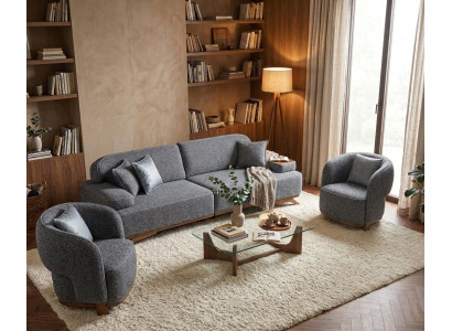 4 Sitzer Sofa Sessel Stoffbezug Holzrahmen Mittlere Härte Modern Neu