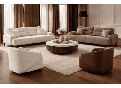 2x 3 Sitzer Sofa 2x Sessel Wohnzimmer Stil modern Farbe weiß braun neu