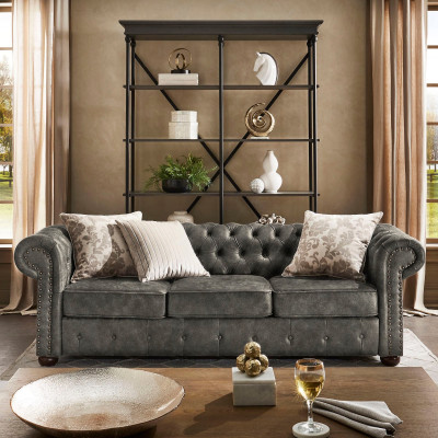 jvmoebel ® Leder Sofa Couch - Design Polster Dreisitzer Couch Garnitur Braun