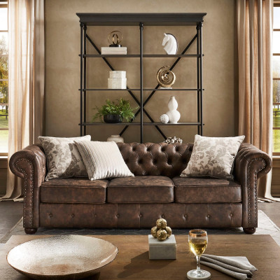 jvmoebel ® Leder Sofa Couch - Design Polster Dreisitzer Couch Garnitur Braun