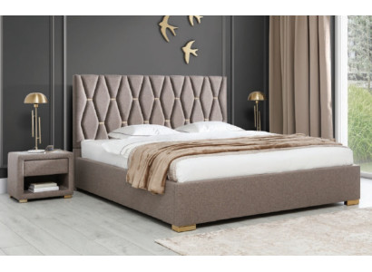 Braunes Textilbett Designer Polster Nachttische Schlafzimmer Möbel 3tlg
