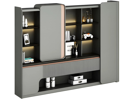 Modern Büroschrank Offene Regalfächer Beleuchtung Schlichte Eleganz Grey Design