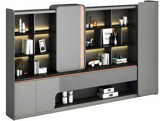 Modern Büroschrank Offene Regale LED Beleuchtung Schlichte Eleganz Graues Design