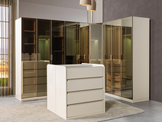 Begehbarer Kleiderschrank Eckschrank Module mit Insel modern Schlafzimmer