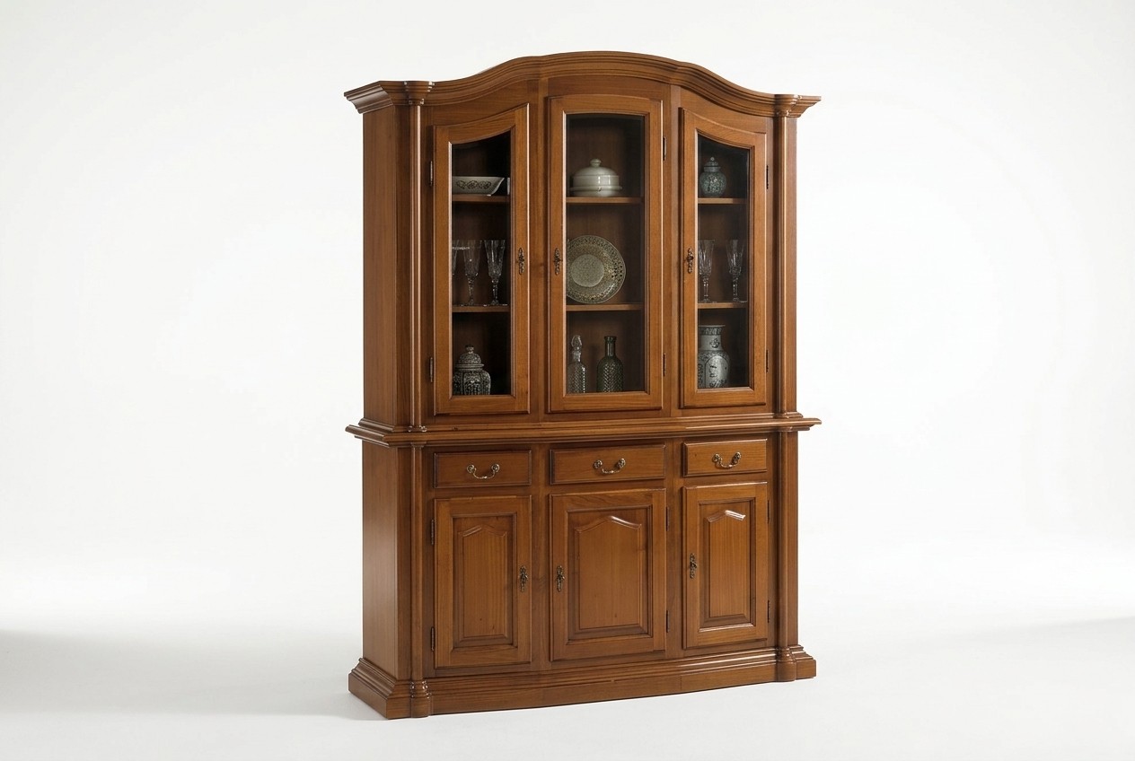 Echtholz Vitrine Wohnzimmer Möbel Anrichte Massive Holz Vitrinen Glas Schrank